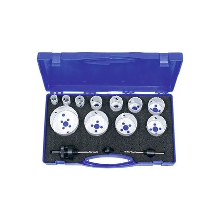 Holex 19 to 76 mm Hole saw set with Mounting Shafts and Center Drills, 15 Pc 589750 19-76